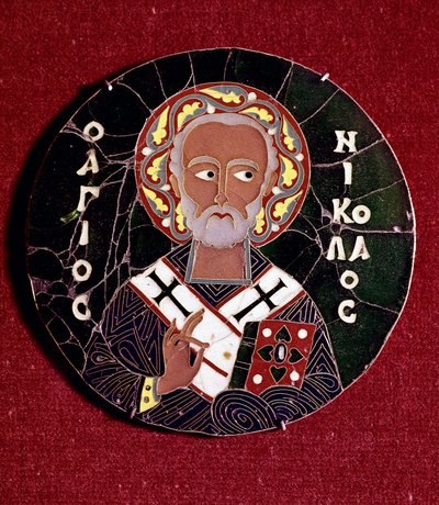 Byzantijnse kunst: representatie van Sint Nicolaas van Myra (of Bari) (4e eeuw). Email van de 10e eeuw door Byzantine