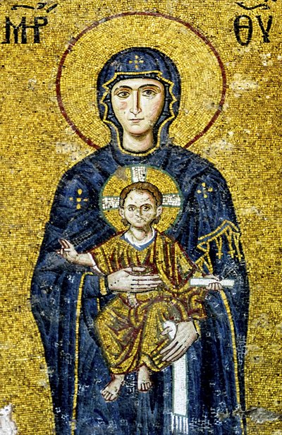 Comnenus-mozaïek die Madonna en Kind afbeeldt, Hagia Sophia, Turkije door Byzantine