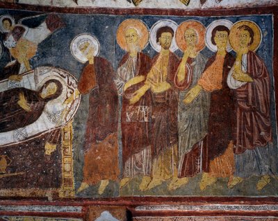 Ontslapen van de Maagd onder de Apostelen (detail) door Byzantine