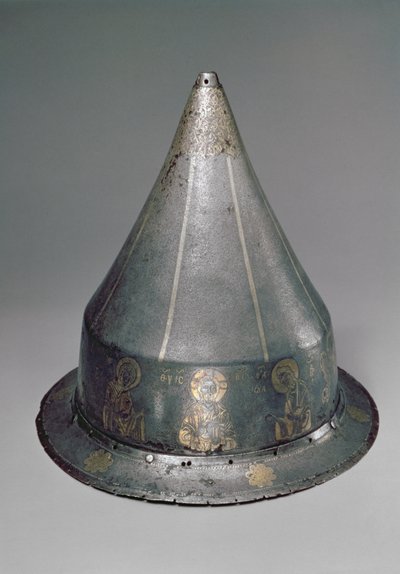 Helm met de Deesis (staal met goud- en zilverinleg) door Byzantine