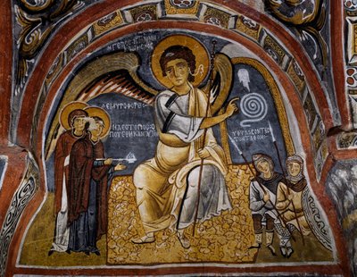 Heilige vrouwen bij het graf en verschijning van de Engel (detail) door Byzantine