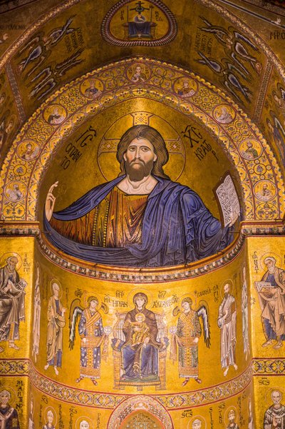 Beeld van Jezus, Santa Maria Nuova Kathedraal, Monreale, Sicilië, Italië, Europa door Byzantine