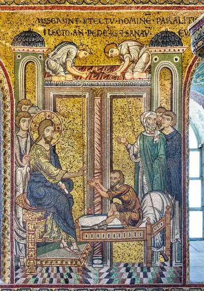 Jezus geneest de verlamde, Byzantijns mozaïek, Episodes uit het leven van Christus, XII-XIII eeuw door Byzantine