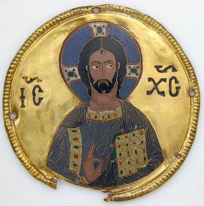 Medaillon met Christus van een iconenlijst, c.1100 (goud, zilver en cloisonné-email) door Byzantine