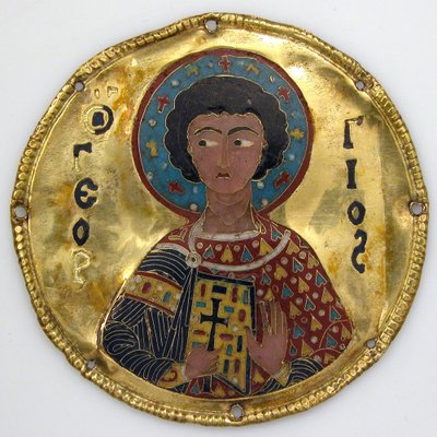Medaille met Sint Joris van een iconenlijst, c.1100 (goud, zilver en email cloisonné) door Byzantine