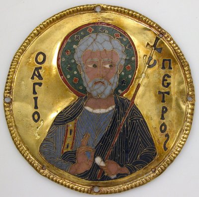 Medaillon met Sint-Petrus van een iconenlijst, c.1100 (goud, zilver en cloisonné-email) door Byzantine