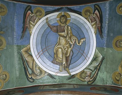 Schilderijen van Jezus Christus met engelen, Panagia Too Araka, Lagoudera, Cyprus door Byzantine