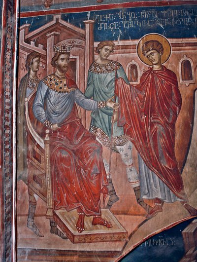 Sint Joris voor de keizer Diocletianus - Schilderij van Damiane door Byzantine