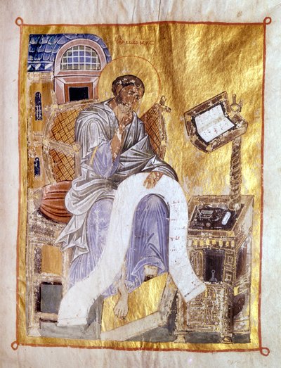 Sint Marcus voorgesteld in een 13e-eeuws Byzantijns manuscript, Londen, Victoria en Albert. door Byzantine