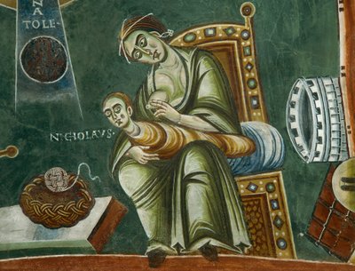 Heilige Nicolaas weigert de melk van zijn moeder (detail) door Byzantine