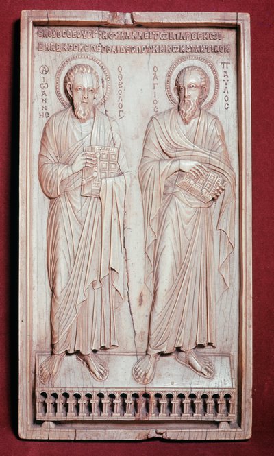 St. Petrus en St. Paulus (ivoor diptiek element) door Byzantine