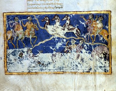 De Apocalyps (miniatuurpagina van een Byzantijns manuscript) door Byzantine