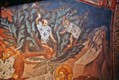 De intocht van Christus in Jeruzalem (detail) door Byzantine