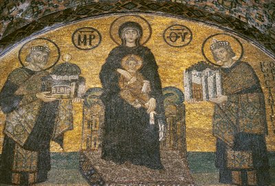 Maagd en Kind tussen de keizers Justinianus en Constantijn in Hagia Sophia (mozaïek) door Byzantine