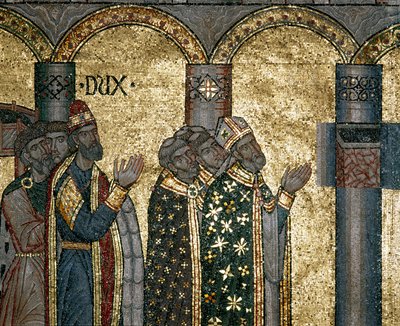 Byzantijnse architectuur: ontdek de urn van Sint Marcus. Detail van mozaïek op gouden achtergrond. Basiliek van San Marco, Venetië door Byzantine Byzantine