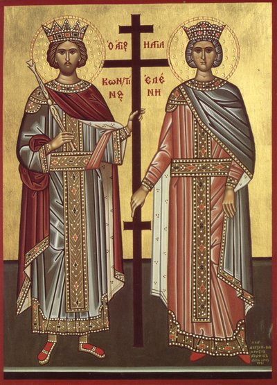 Keizer Constantijn en zijn moeder keizerin Helena van Constantinopel (prent) door Byzantine Byzantine