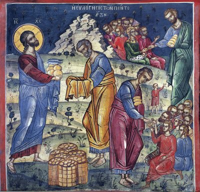 Het wonder van de vijf broden en twee vissen door Byzantine Byzantine