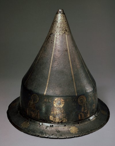 Stalen, gouden en zilveren helm met Deesis, Byzantijns, 13e eeuw door Byzantine Byzantine