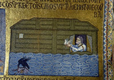 Verhaal van Noach: Noach stuurt de raaf en de eerste duif (detail) door Byzantine Byzantine
