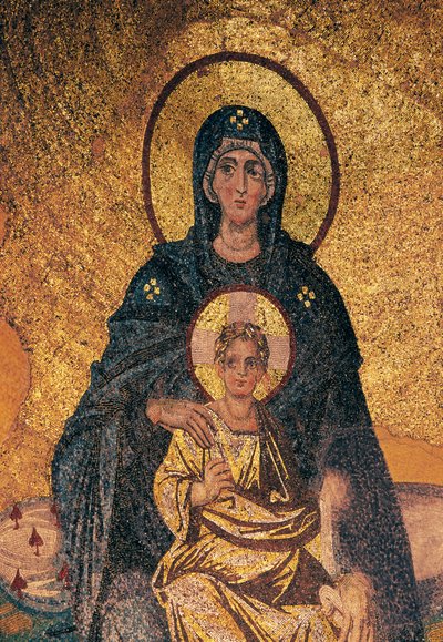 Maagd en Kind op de troon (mozaïek) door Byzantine Byzantine