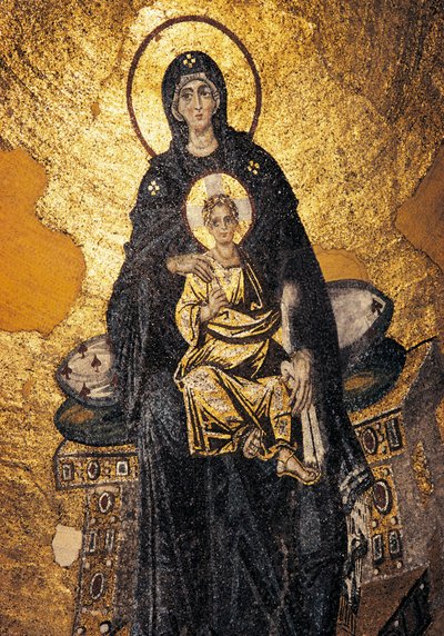 Maagd en Kind op troon (mozaïek) door Byzantine Byzantine