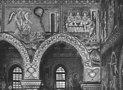 Verschijning van de drie engelen aan Abraham en de gastvrijheid van Abraham door Byzantine School