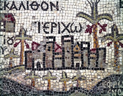 Byzantijnse kunst: oudste kaart van Palestina. Detail van de stad Jericho door Byzantine School