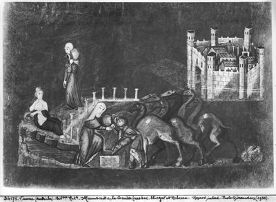 Rebecca en Eliezer bij de bron, uit de Wenen Genesis door Byzantine School