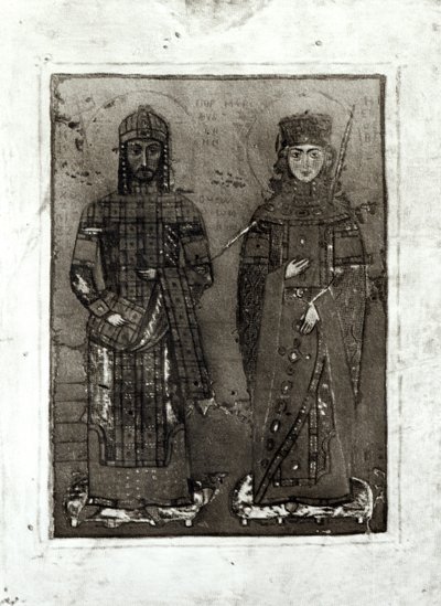 Manuel I Comnenus (ca.1122-80) en keizerin Maria van Antiochië (gest. ca.1182) door Byzantine School