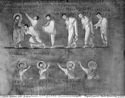 Ms EAB 664 De communie van zes apostelen, uit de Codex Purpureus door Byzantine School