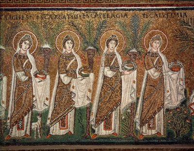Processie van maagden (detail van mozaïeken) door Byzantine School