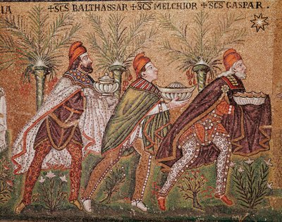 De aanbidding van de wijzen (Detail van mozaïeken, 6e eeuw) door Byzantine School