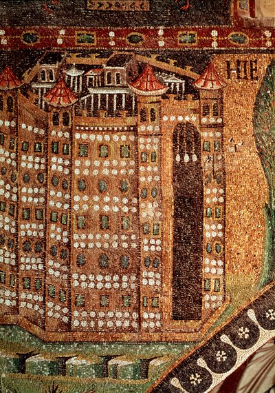 Uitzicht op Jeruzalem (detail van mozaïek) door Byzantine School