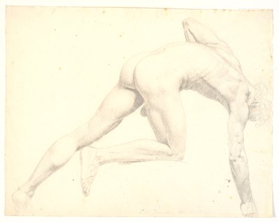 Naakte voorovergebogen mannelijke model door C.A. Jensen
