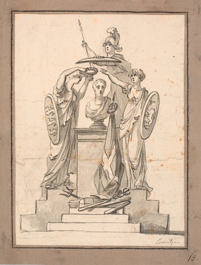 En buste bekranst door drie vrouwen met wapenschilden door C.A. Lorentzen