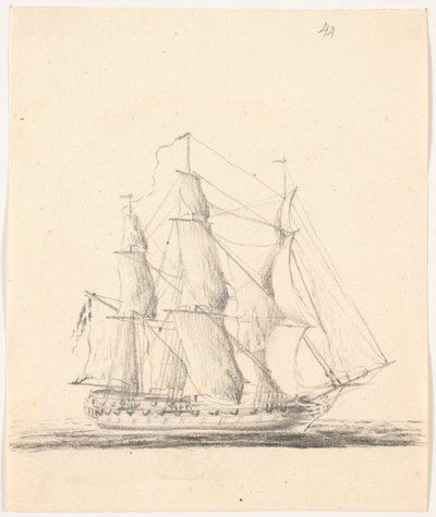 Marineschip onder volle zeilen door C.A. Lorentzen