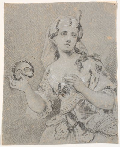 Jonge Dame in Turks Kostuum met Halve Masker in de Hand door C.A. Lorentzen