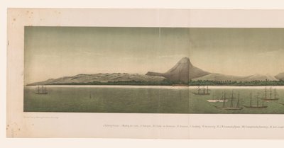 Gezicht op de kust van Groot-Atjeh, met voor de kust de vloot van de Eerste Atjeh-expeditie door C.A. Whitten