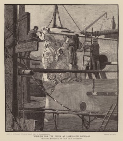 Voorbereidingen voor koningin Victoria in de scheepswerf van Portsmouth door C.A. Wilkinson