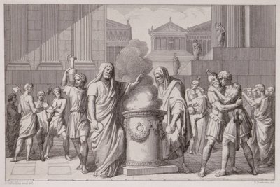 De Ontmoeting van Camillus en Manlius na de Terugtocht van de Galliërs, gegraveerd door B.Barloccini door C.C Perkins