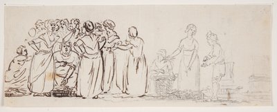 Schets met vissersvrouwen en handelaren door C.D. Fritzsch