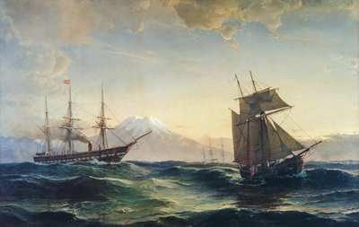 Schepen voor de kust van IJsland door C.F. Sørensen