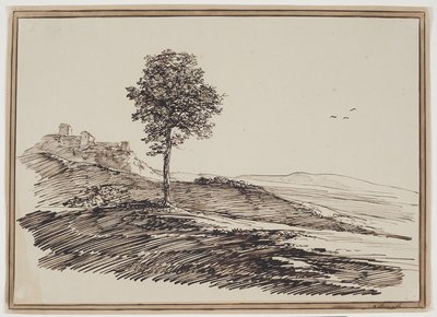 Berglandschap met bomen, op de achtergrond huizen door C.F. von Rumohr