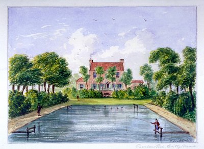 Mensen vissen in Peerless Pool, City Road, Finsbury, Londen, ca. 1800 door CH Matthews
