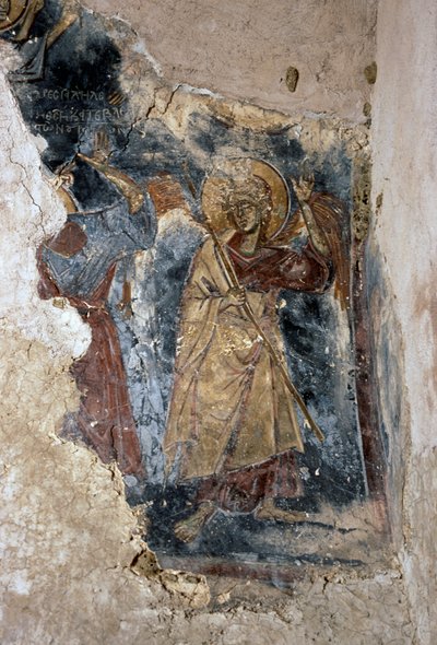 Engel en heilige, detail van fresco in de kerk van Agios Georgios Apodoulou, Apodoulou, Kreta, Griekenland (foto) door J.B. and Brown J. Rowbotham