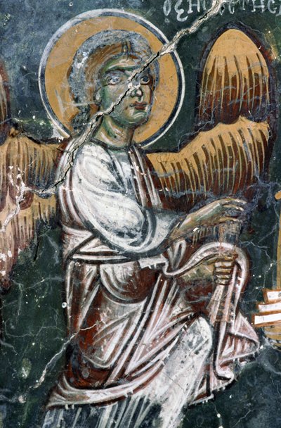 Engel, detail van beschilderd gewelf van de kerk van Agios Georgios, Mourne, Kreta, Griekenland (foto) door J.B. and Brown J. Rowbotham