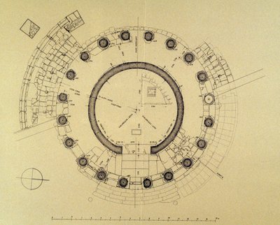 Plattegrond van de Tempel van Vesta of Hercules Victor, door de Duitse archeoloog Friedrich Rakob (1931-2007) (foto) door J.B. and Brown J. Rowbotham