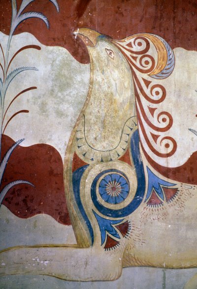 Griffioen, fresco in Troonzaal, Paleis van Knossos, Kreta, Griekenland, Minoïsche beschaving door J.B. and Brown J. Rowbotham