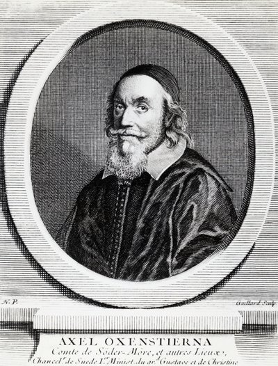 Portret van Axel Oxenstierna Gustafsson (1583-1654), kanselier van het Koninkrijk Zweden, gravure door J.B. and Brown J. Rowbotham