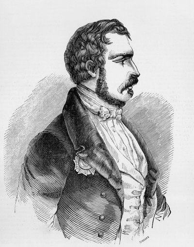 Portret van Charles-Louis Napoleon Bonaparte, of Napoleon III, president van de Franse Tweede Republiek van 1848 tot 1852, en keizer van het Tweede Franse Keizerrijk van 1852 tot 1870, gravure door J.B. and Brown J. Rowbotham